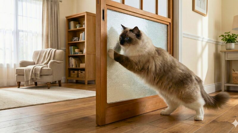 ラグドールが引き戸を開けている様子